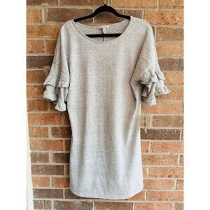 Speechless Women's Gray Ruffle Sleeve Round Neck Mini Sweater Dress Size XXL